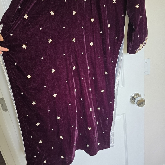 Purple Velvet Embroidered Pakistani/Punjabi/Indian Suit by Erum Emaan - Size XL - Picture 5 of 15